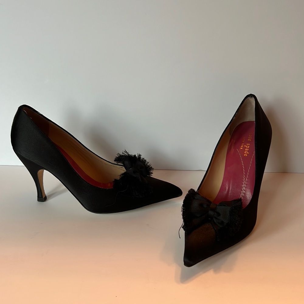 Kate spade black satin bow pumps size 7